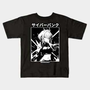 Cyberpunk Girl Manga Aesthetic Goth Grunge Black Kids T-Shirt